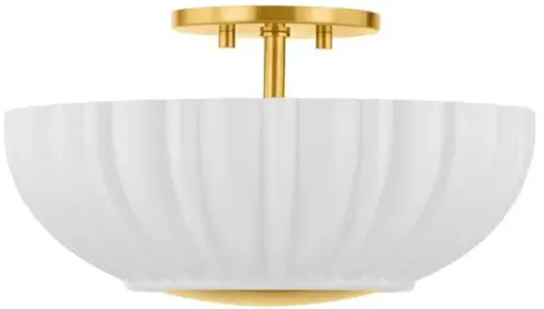 Anne Flush Mount - Shiny Opal Glass/Aged Brass - Zoe Feldman for Mitzi - Gold