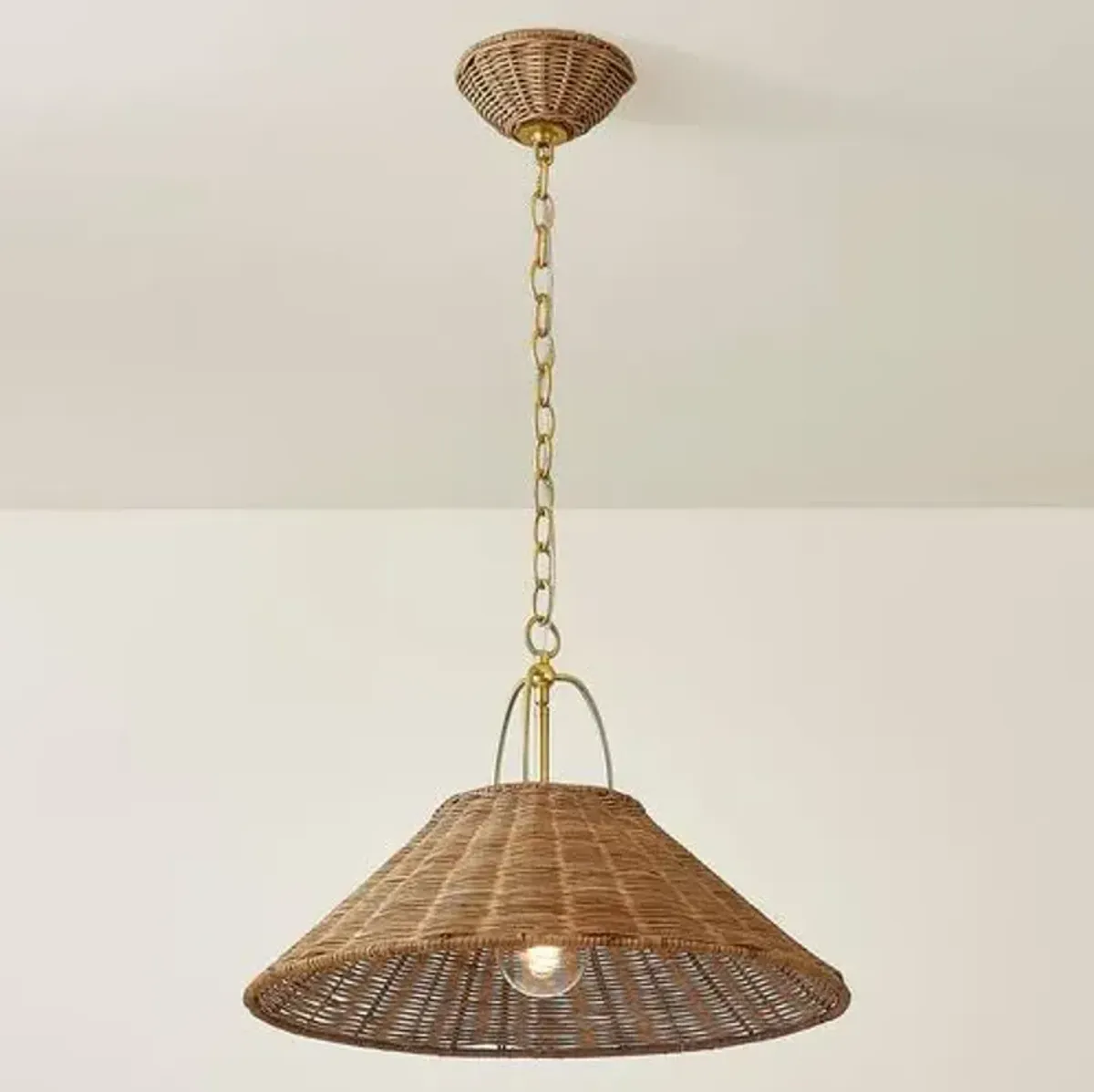 Davida Rattan Pendant - Natural/Aged Brass - Zoe Feldman for Mitzi - Gold