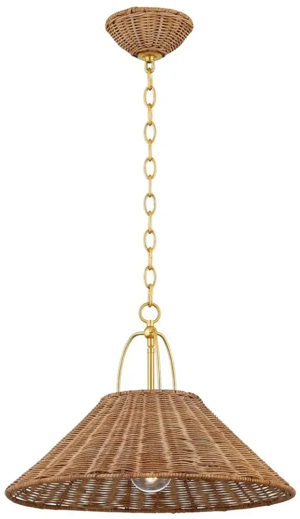 Davida Rattan Pendant - Natural/Aged Brass - Zoe Feldman for Mitzi - Gold