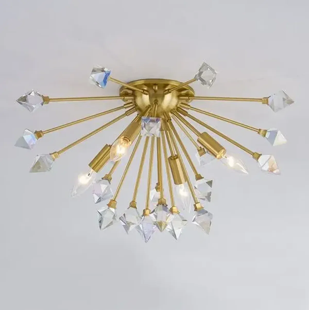 Noa 11.25" Sputnik Flush Mount - Iridescent Crystal/Aged Brass - Gold