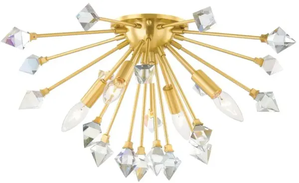 Noa 11.25" Sputnik Flush Mount - Iridescent Crystal/Aged Brass - Gold