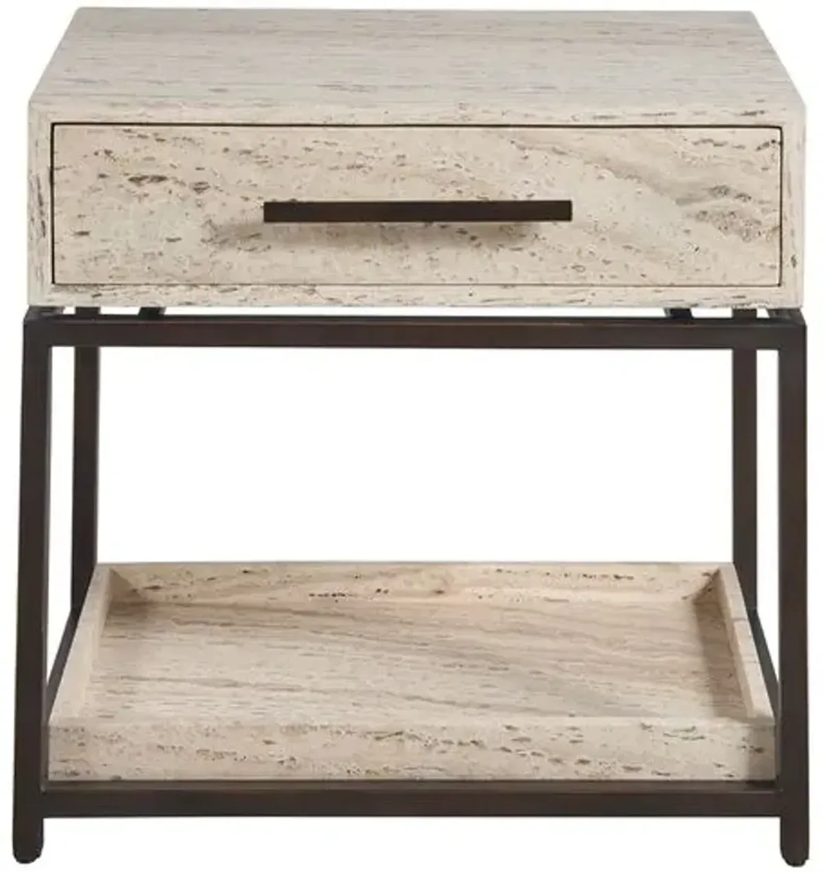 Zora 1-Drawer Nightstand - White Travertine/Bronze