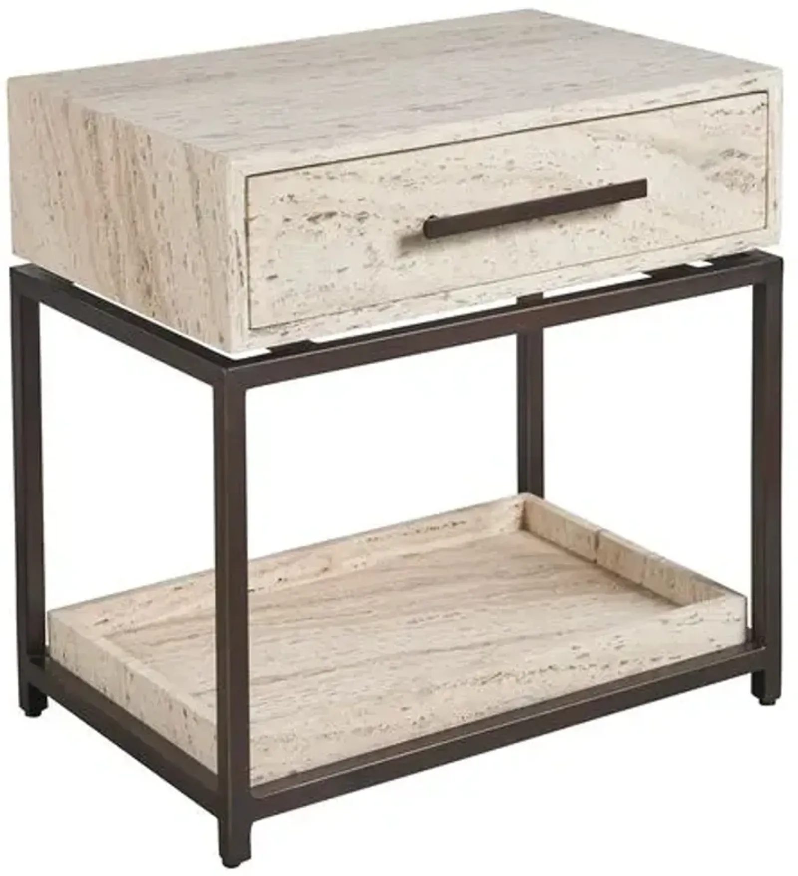 Zora 1-Drawer Nightstand - White Travertine/Bronze