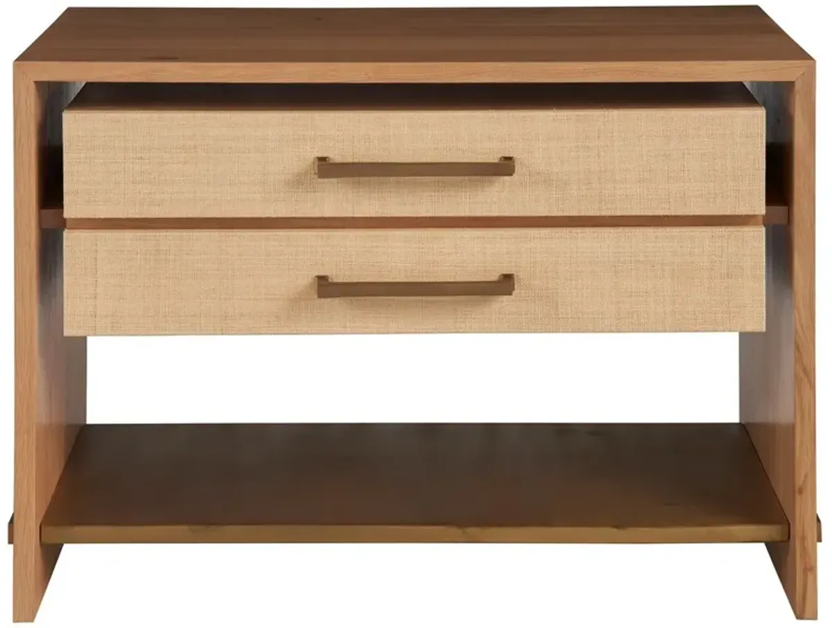 Zander 2-Drawer Nightstand, Oak/Natural Raffia/Brass