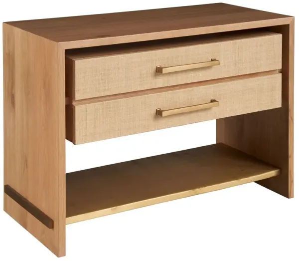 Zander 2-Drawer Nightstand, Oak/Natural Raffia/Brass