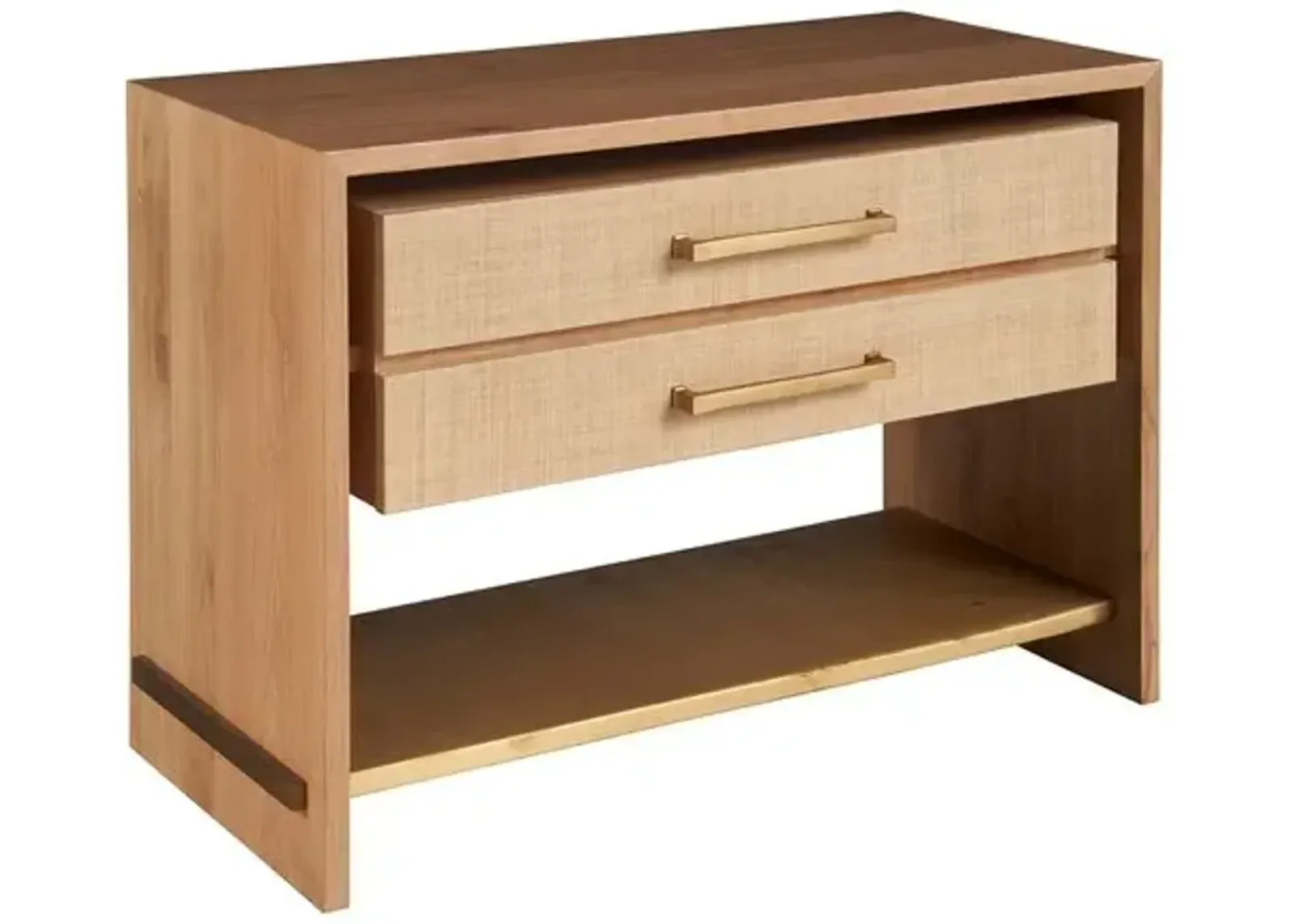 Zander 2-Drawer Nightstand - Oak/Natural Raffia/Brass