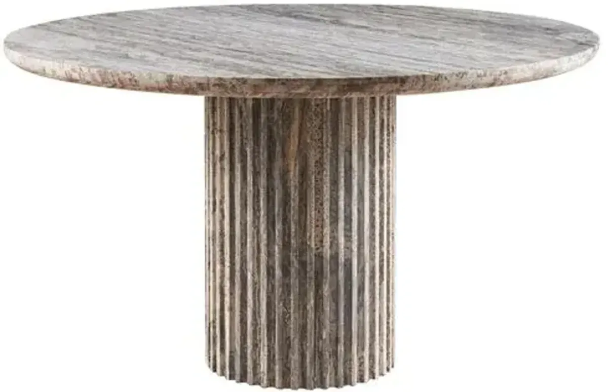 Solly Round 54" Dining Table - White Travertine