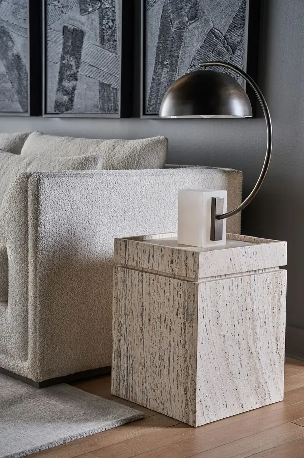 Ronan Accent Table, White Travertine