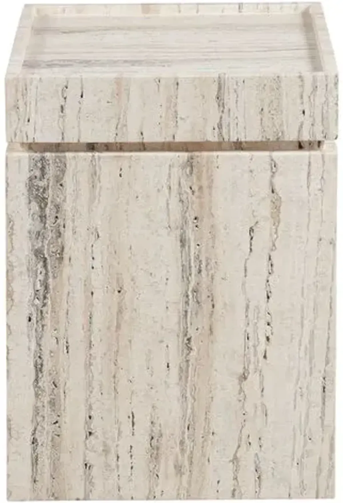 Ronan Accent Table - White Travertine - 21Hx16Wx16D in