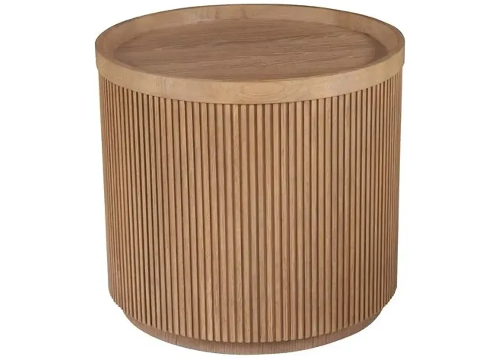 Romina Fluted Round Side Table - Natural Oak - Brown