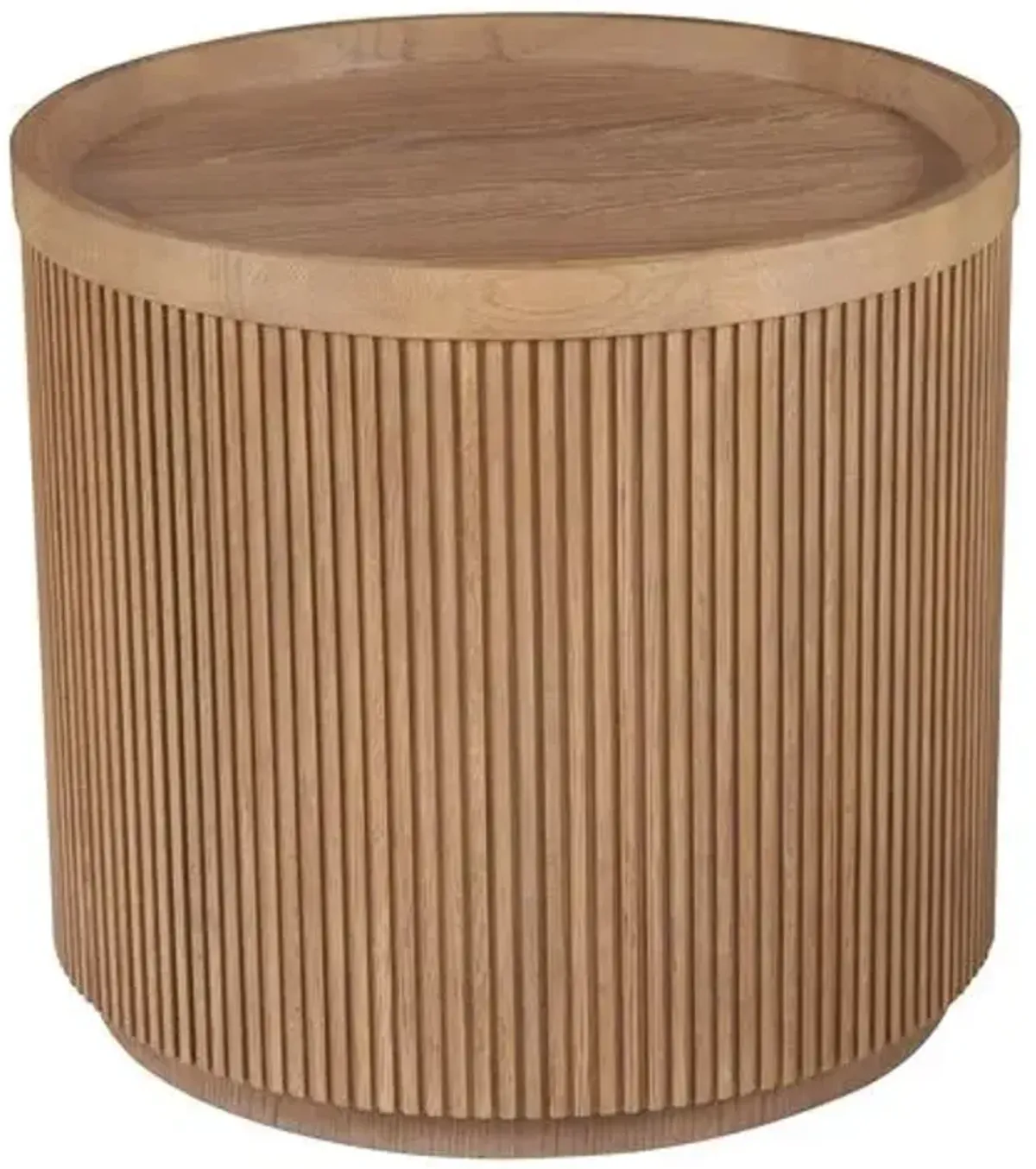 Romina Fluted Round Side Table - Natural Oak - Brown