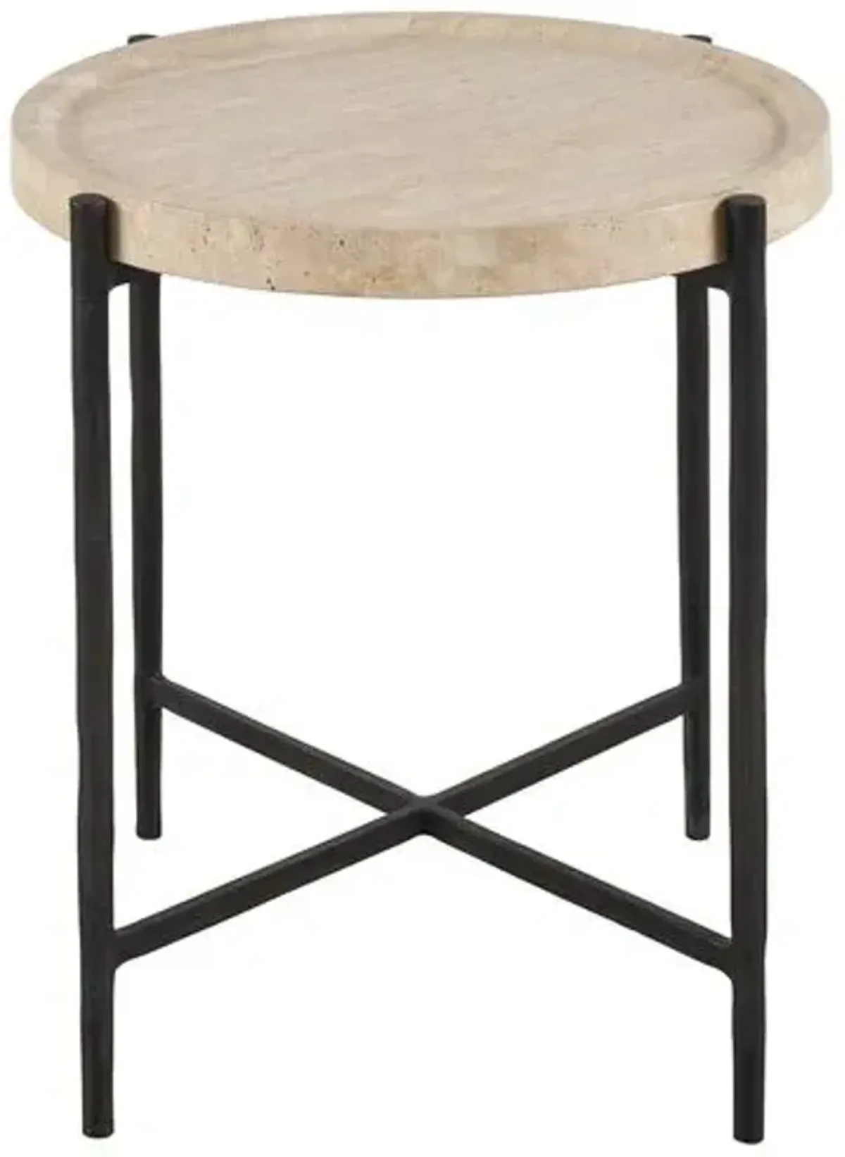 Arlene Round End Table - Travertine - White