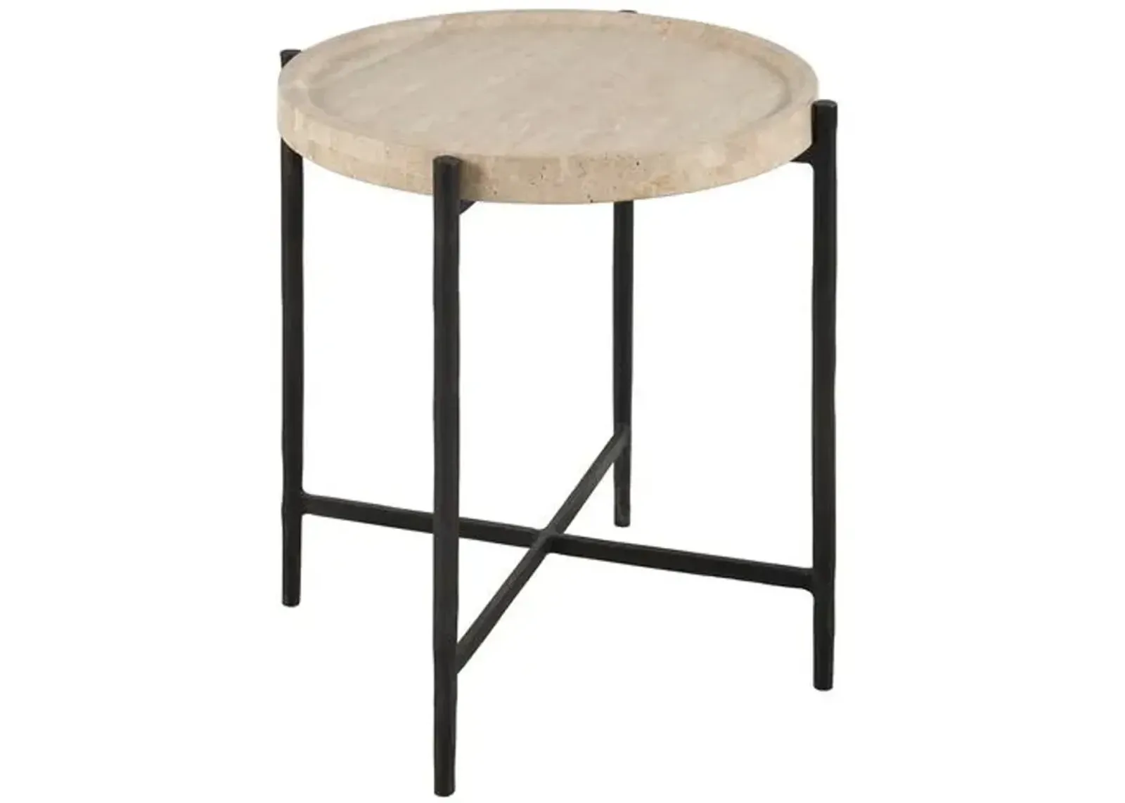 Arlene Round End Table - Travertine - White