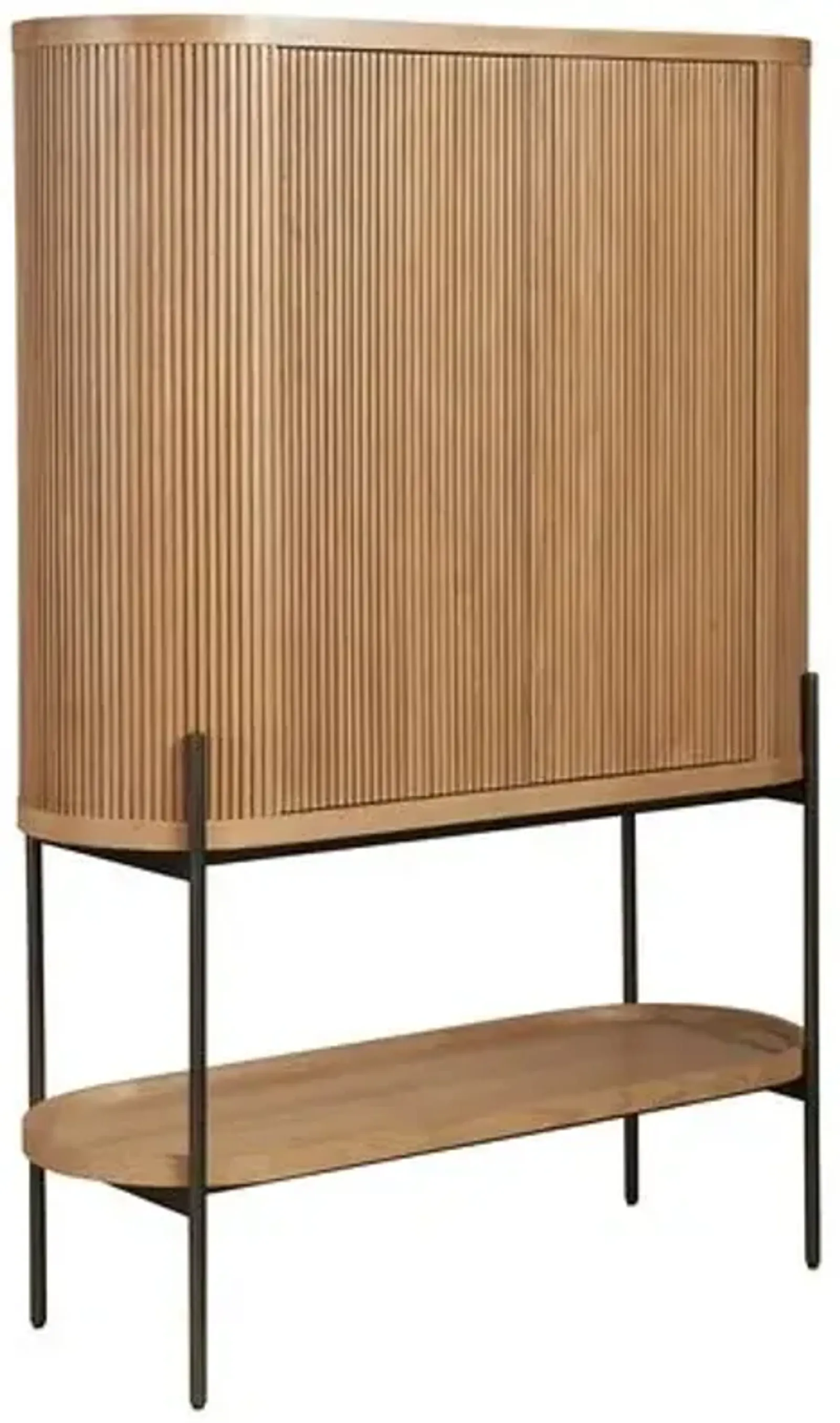 Romina Fluted Bar Cabinet - Natural Oak - Brown