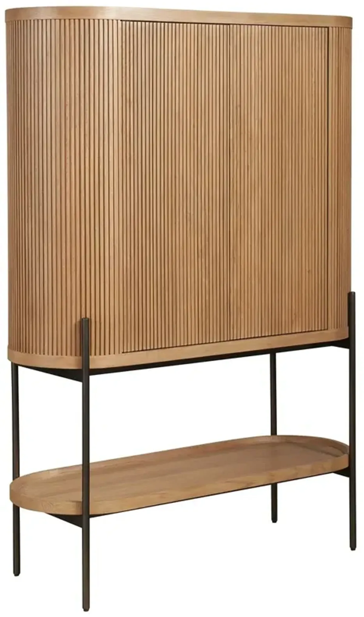 Romina Fluted Bar Cabinet, Natural Oak