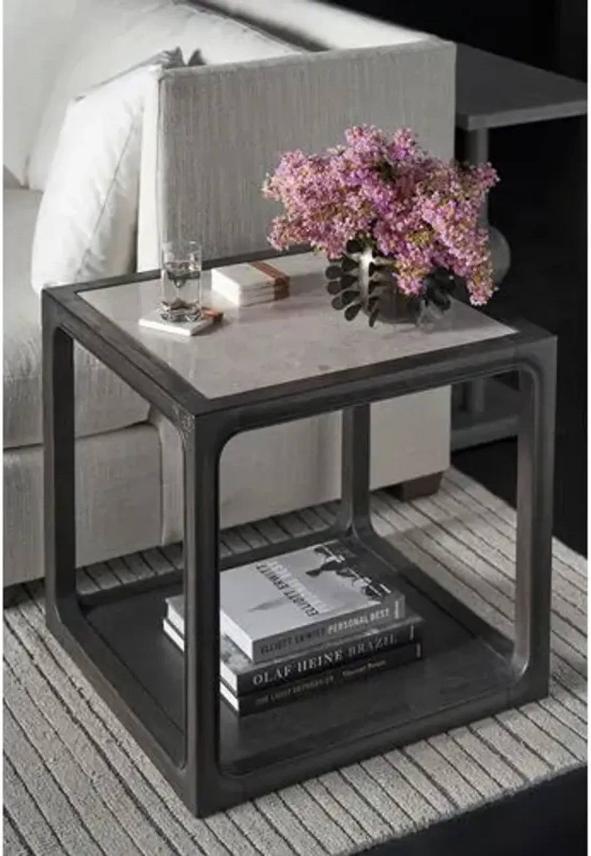 Jemma Square Stone Top End Table - Ravenwood - Black