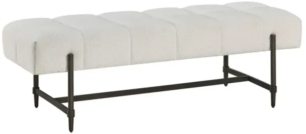 Freddie Tufted Bench, Soft Matte Black/Ivory Boucle