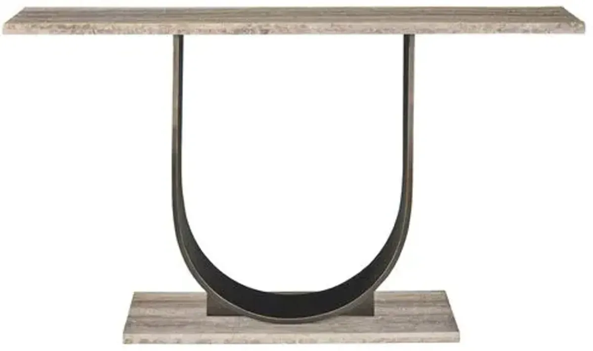 Emberlyn Console Table - Gray Travertine/Bronze