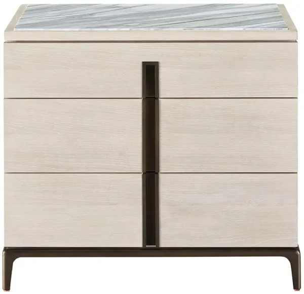 Calliope Marble Top Nightstand, White Oak