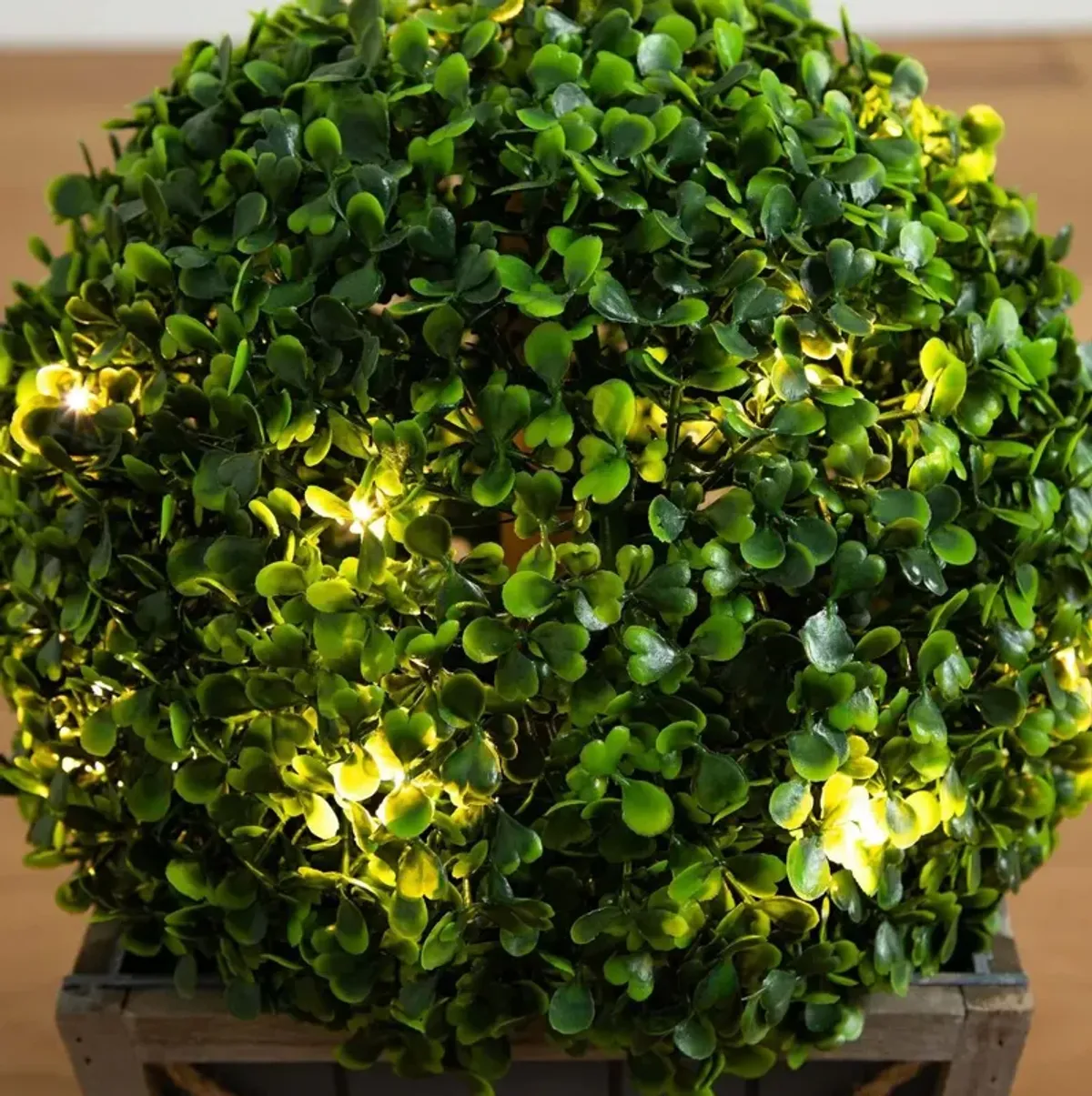 18in. UV Resistant Artificial Boxwood Ball Topiary with LED Lights in Decorative Planter