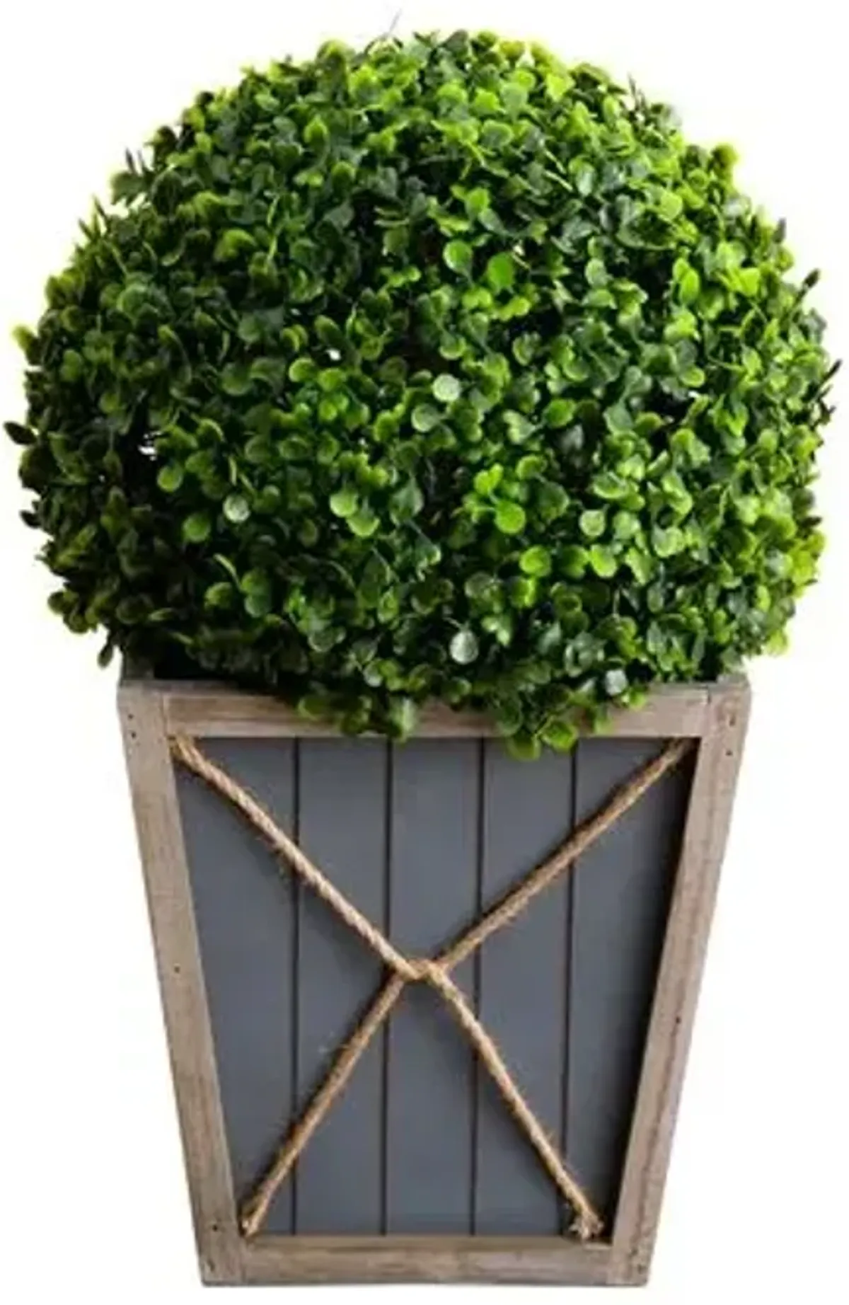 18in. UV Resistant Artificial Boxwood Ball Topiary with LED Lights in Decorative Planter - Green - 18Hx11Wx11D in