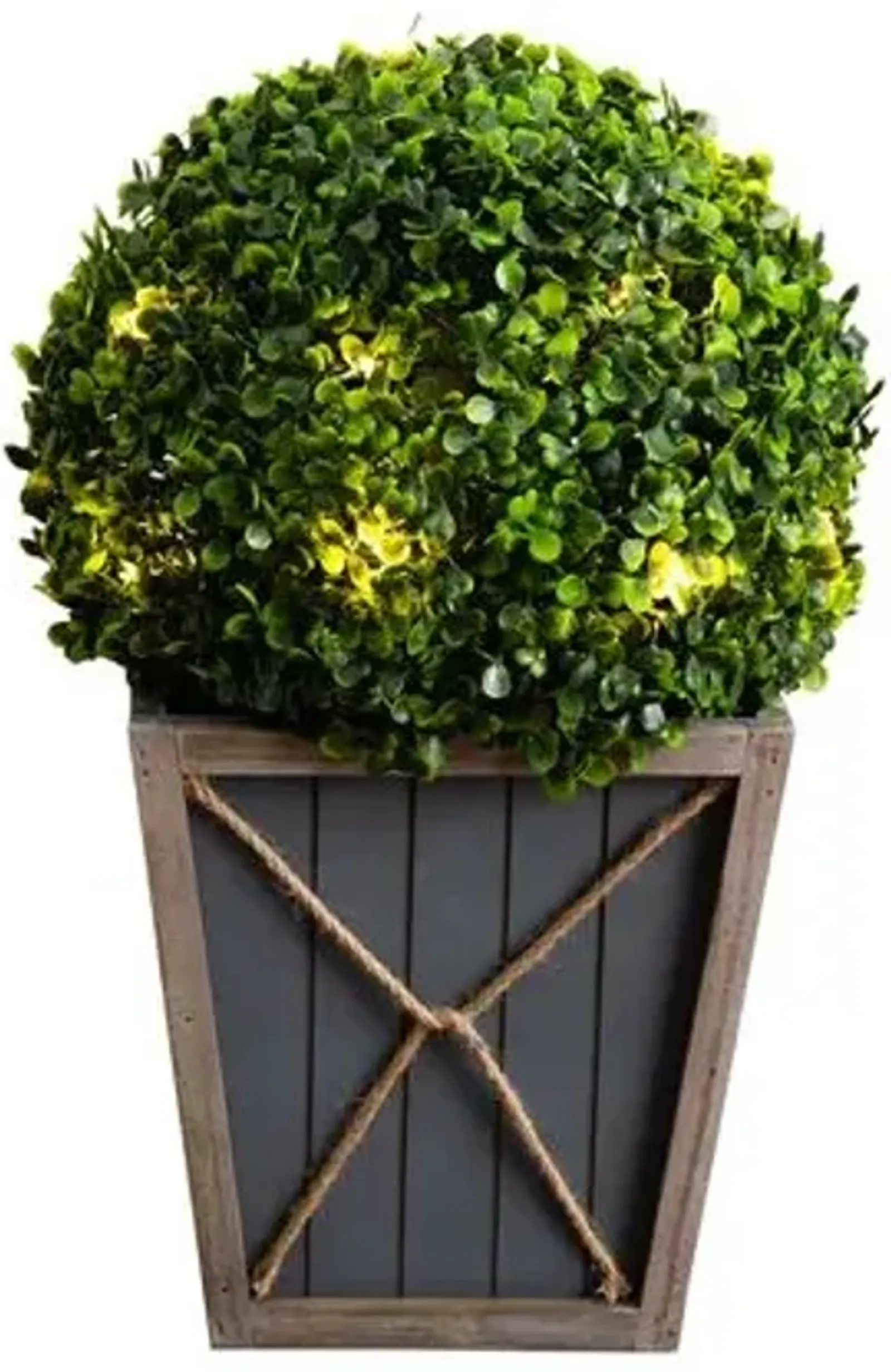 18in. UV Resistant Artificial Boxwood Ball Topiary with LED Lights in Decorative Planter - Green - 18Hx11Wx11D in