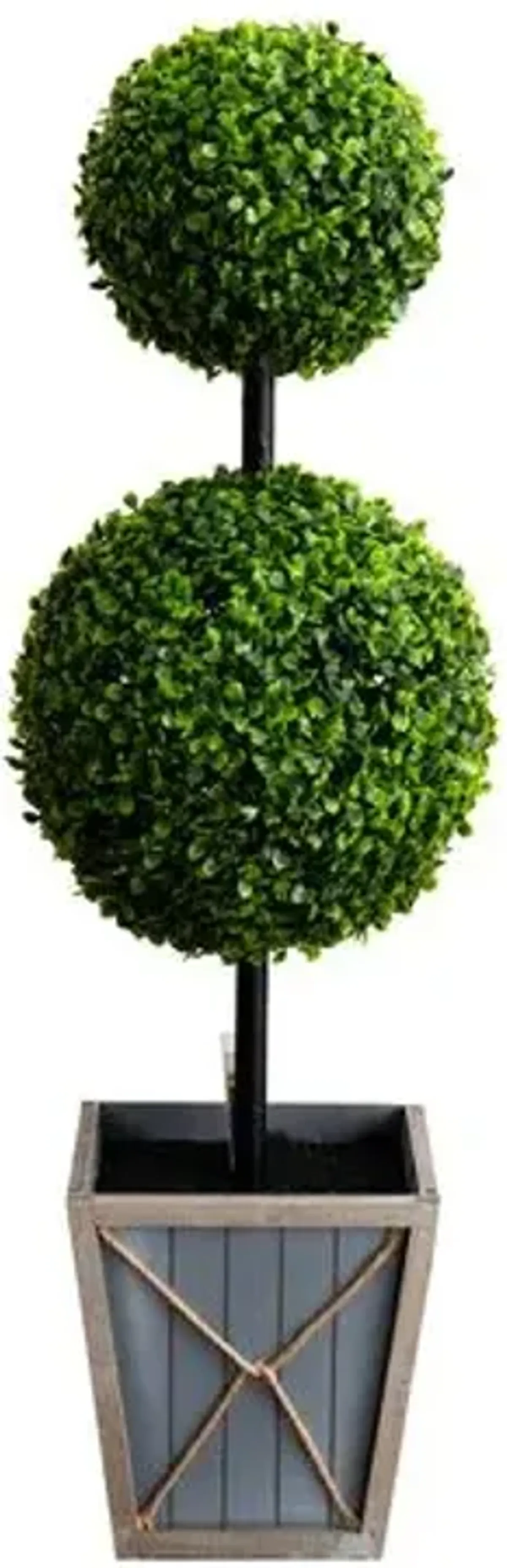 3ft. UV Resistant Artificial Double Ball Boxwood Topiary with LED Lights in Decorative Planter - Green - 36Hx11Wx11D in