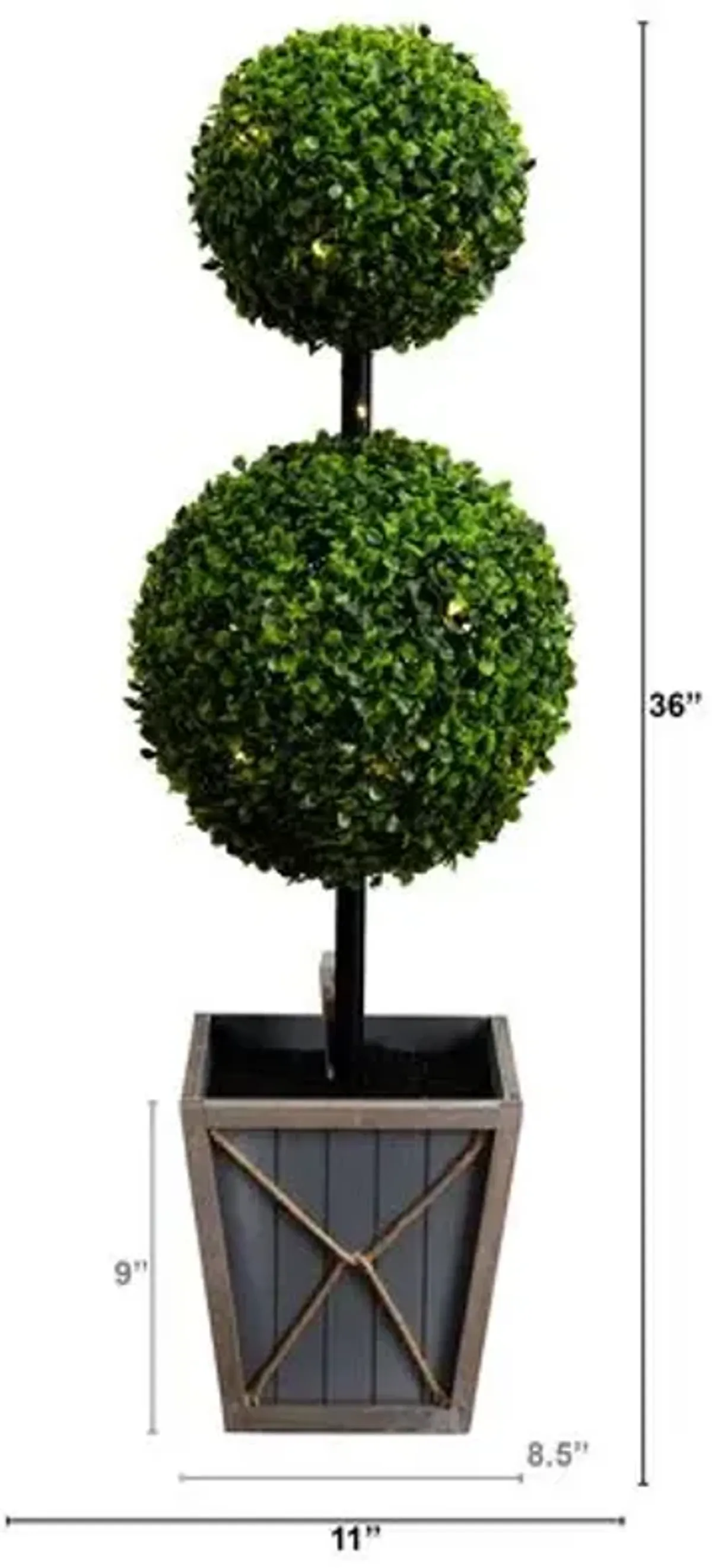 3ft. UV Resistant Artificial Double Ball Boxwood Topiary with LED Lights in Decorative Planter - Green - 36Hx11Wx11D in