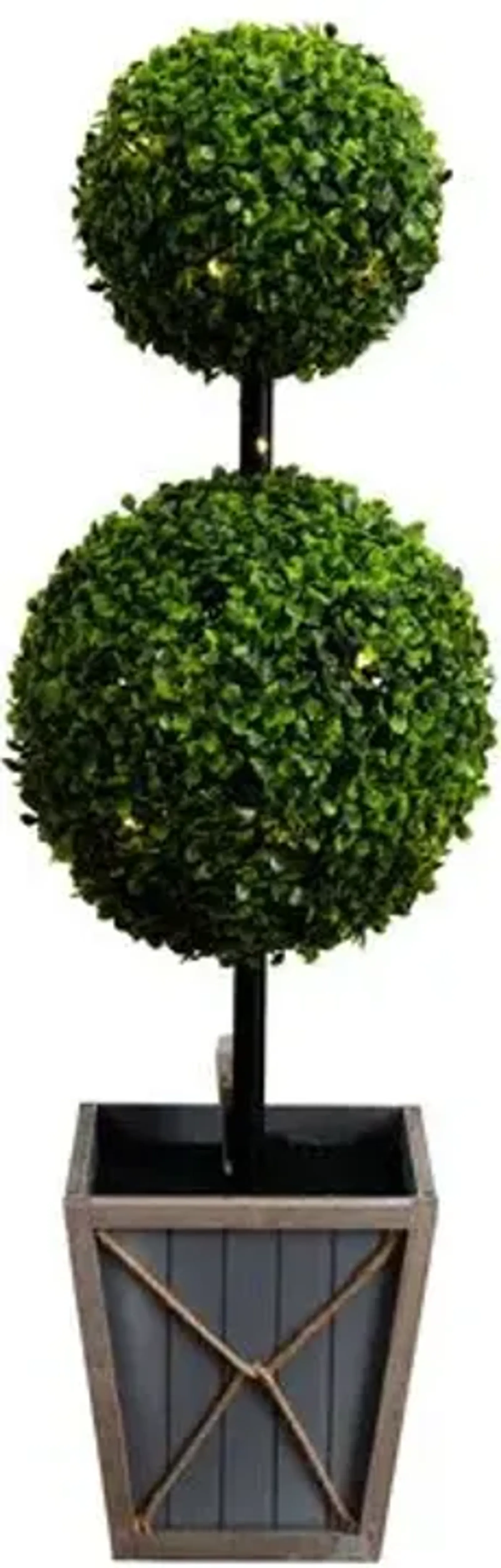 3ft. UV Resistant Artificial Double Ball Boxwood Topiary with LED Lights in Decorative Planter - Green - 36Hx11Wx11D in