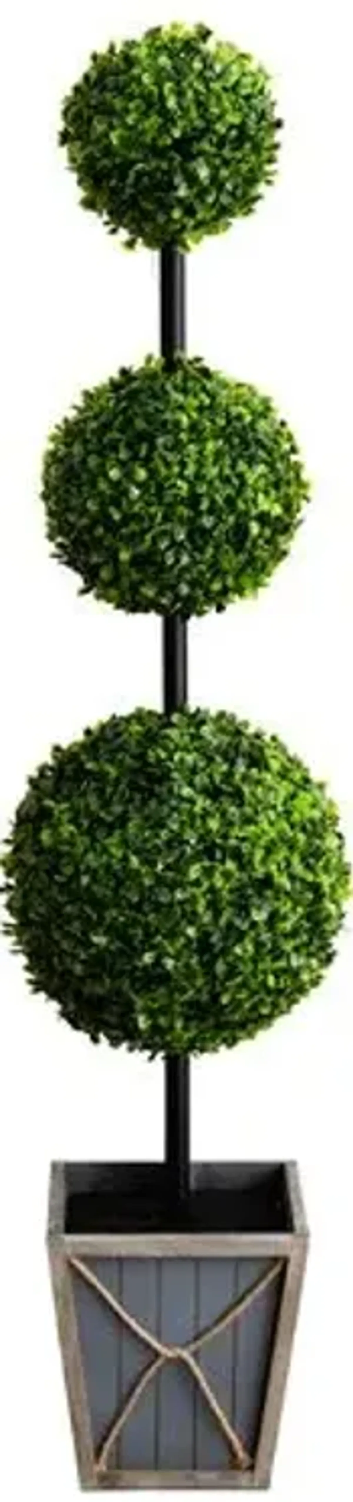 45in. UV Resistant Artificial Triple Ball Boxwood Topiary with LED Lights in Decorative Planter - Green - 45Hx11Wx11D in