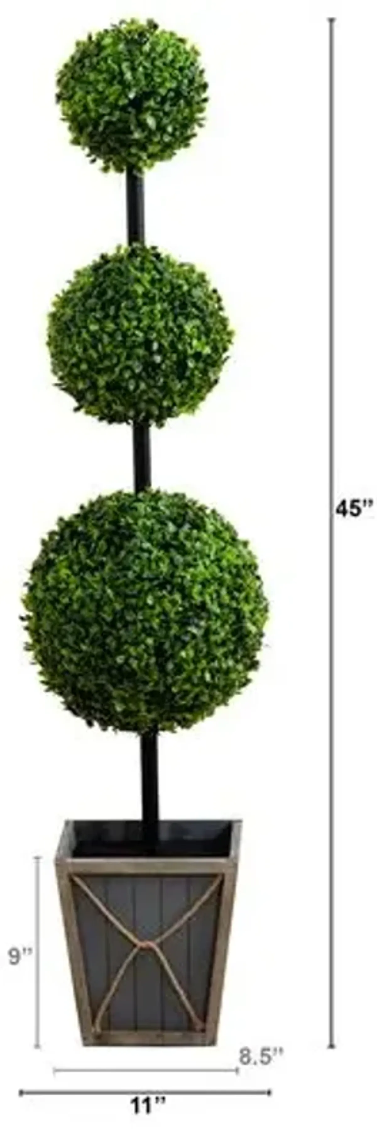 45in. UV Resistant Artificial Triple Ball Boxwood Topiary with LED Lights in Decorative Planter - Green - 45Hx11Wx11D in