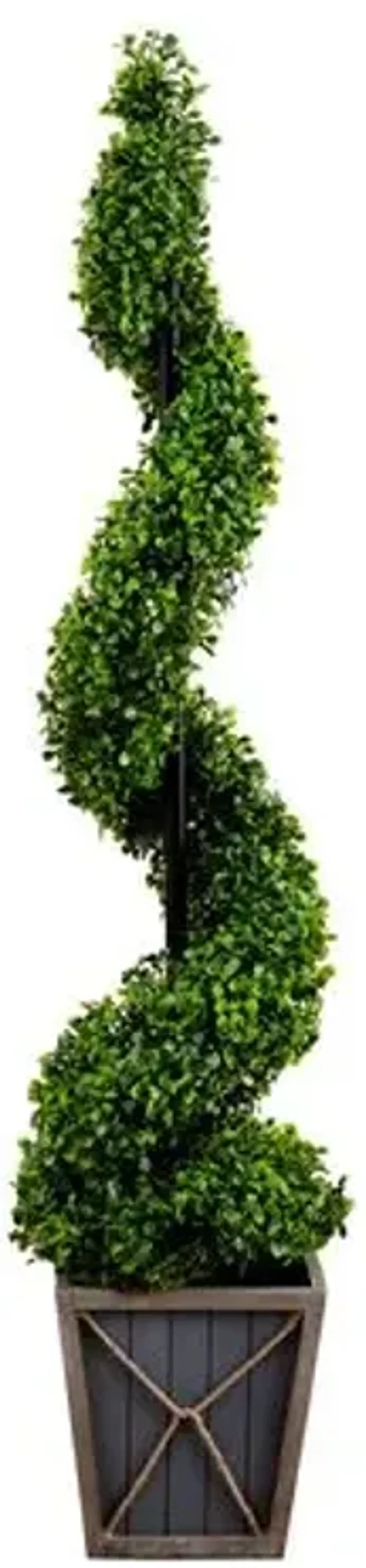 45in. UV Resistant Artificial Boxwood Spiral Topiary Tree with LED Lights in Decorative Planter - Green - 45Hx10Wx10D in