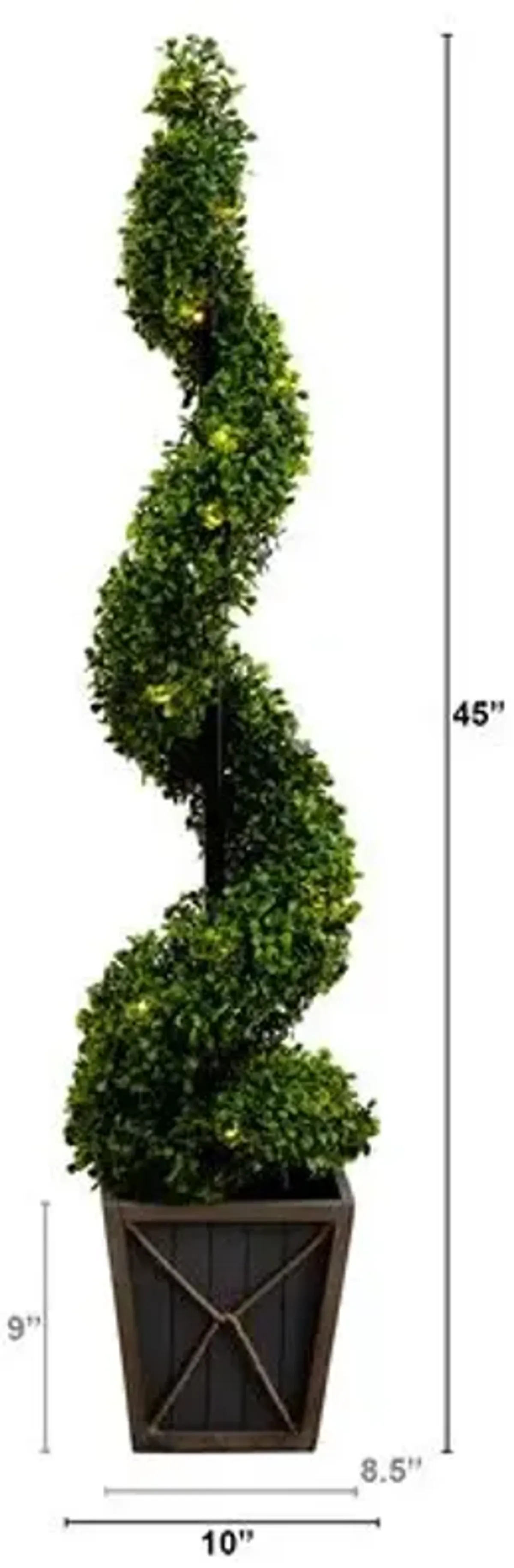 45in. UV Resistant Artificial Boxwood Spiral Topiary Tree with LED Lights in Decorative Planter - Green - 45Hx10Wx10D in