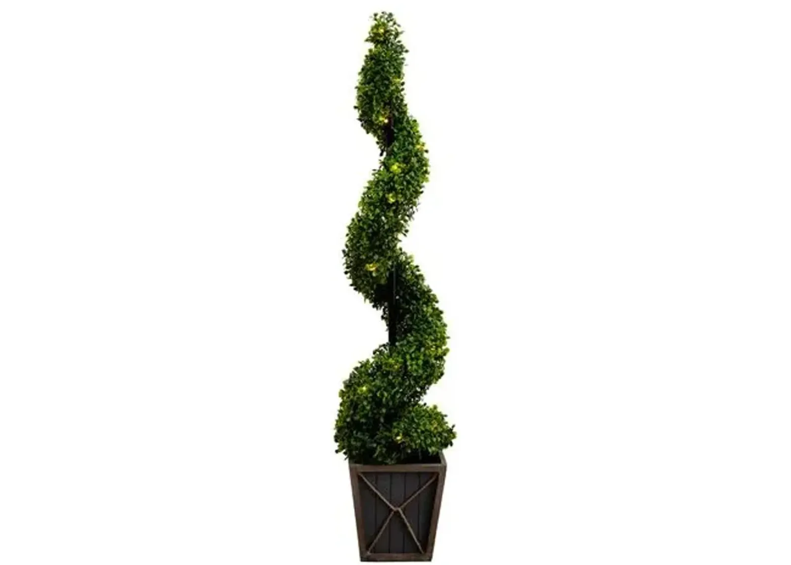 45in. UV Resistant Artificial Boxwood Spiral Topiary Tree with LED Lights in Decorative Planter - Green - 45Hx10Wx10D in