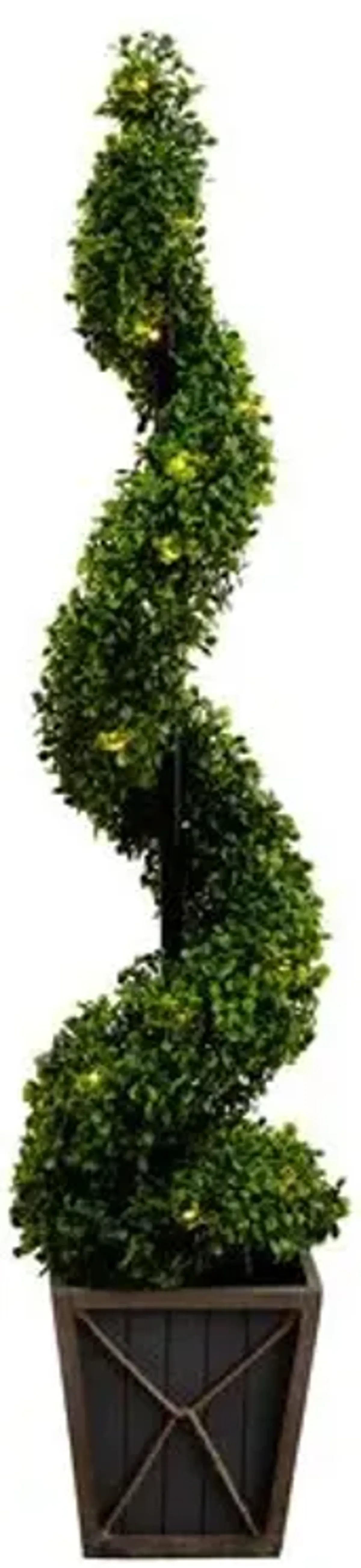 45in. UV Resistant Artificial Boxwood Spiral Topiary Tree with LED Lights in Decorative Planter - Green - 45Hx10Wx10D in