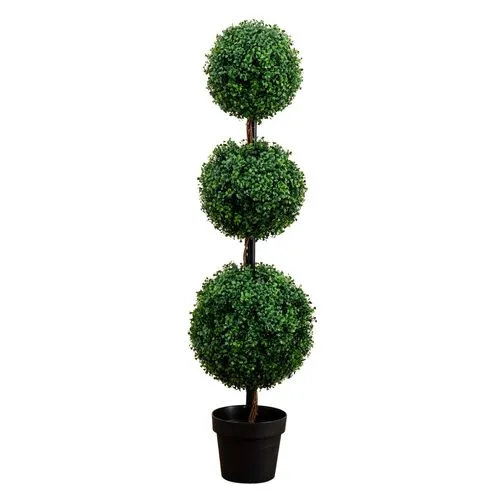 4ft. Artificial Triple Ball Boxwood Topiary Tree - Indoor/Outdoor - Green