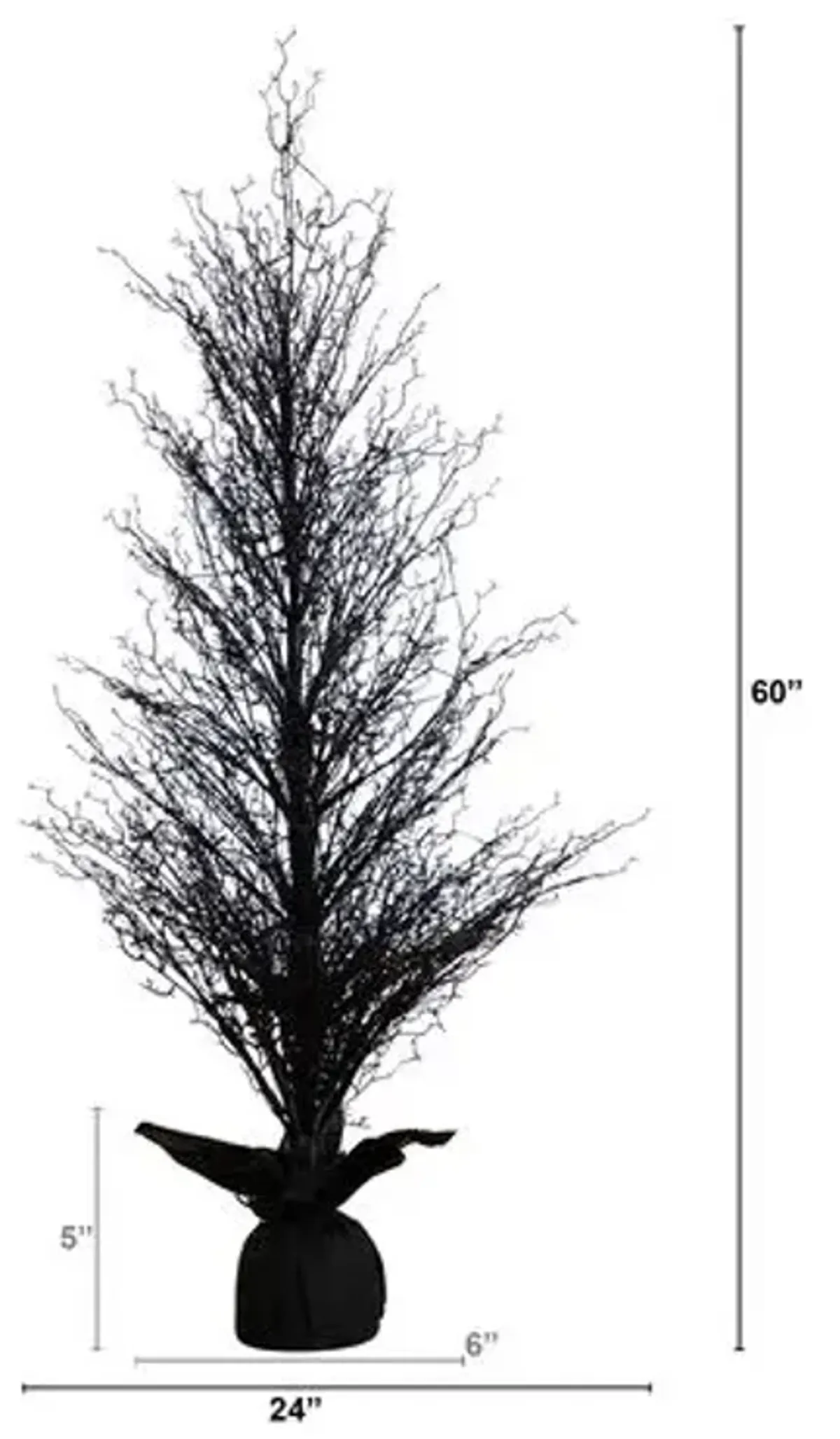 5ft. Pre-Lit Halloween Black Twig Artificial Fall Tree in Burlap Planter - 60Hx24Wx24D in