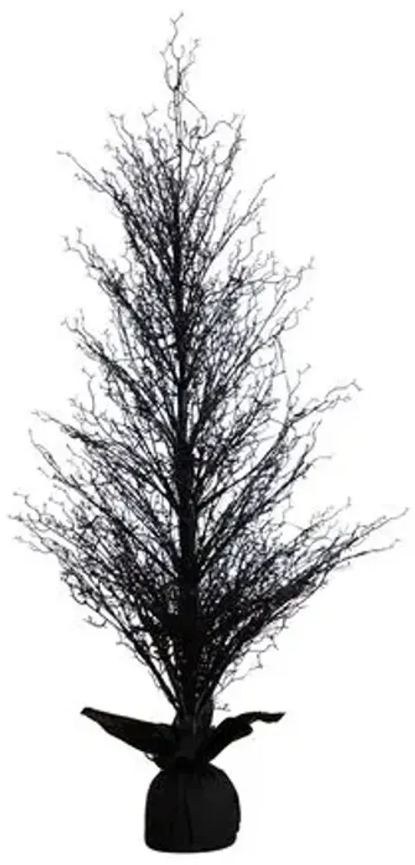 5ft. Pre-Lit Halloween Black Twig Artificial Fall Tree in Burlap Planter - 60Hx24Wx24D in