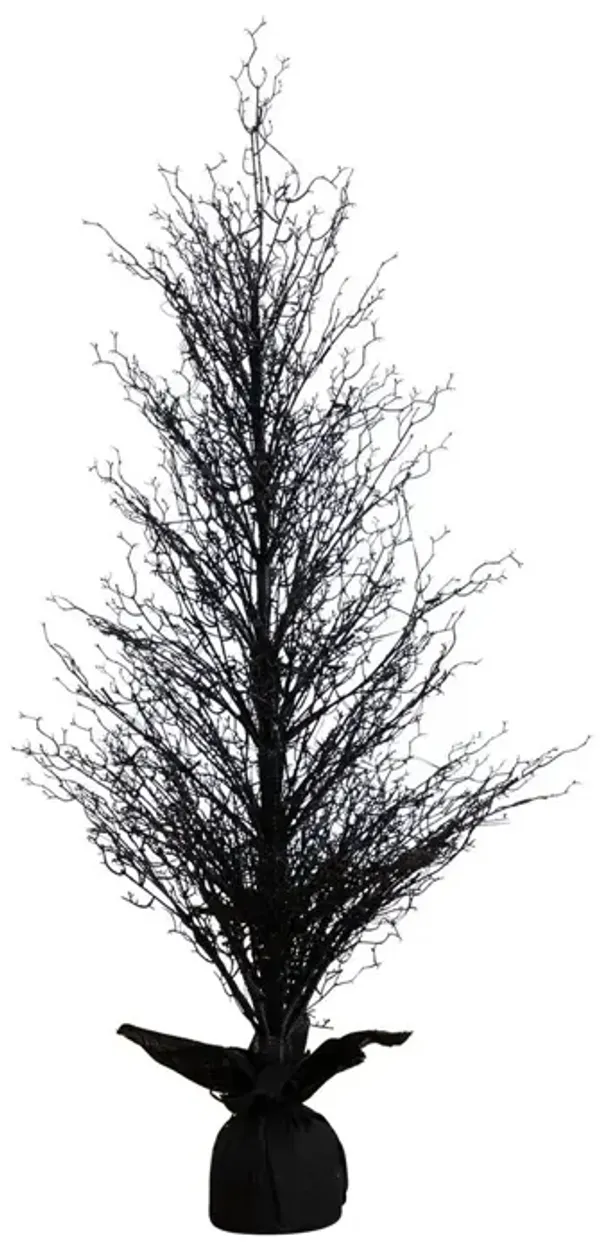 5ft. Pre-Lit Halloween Black Twig Artificial Fall Tree in Burlap Planter