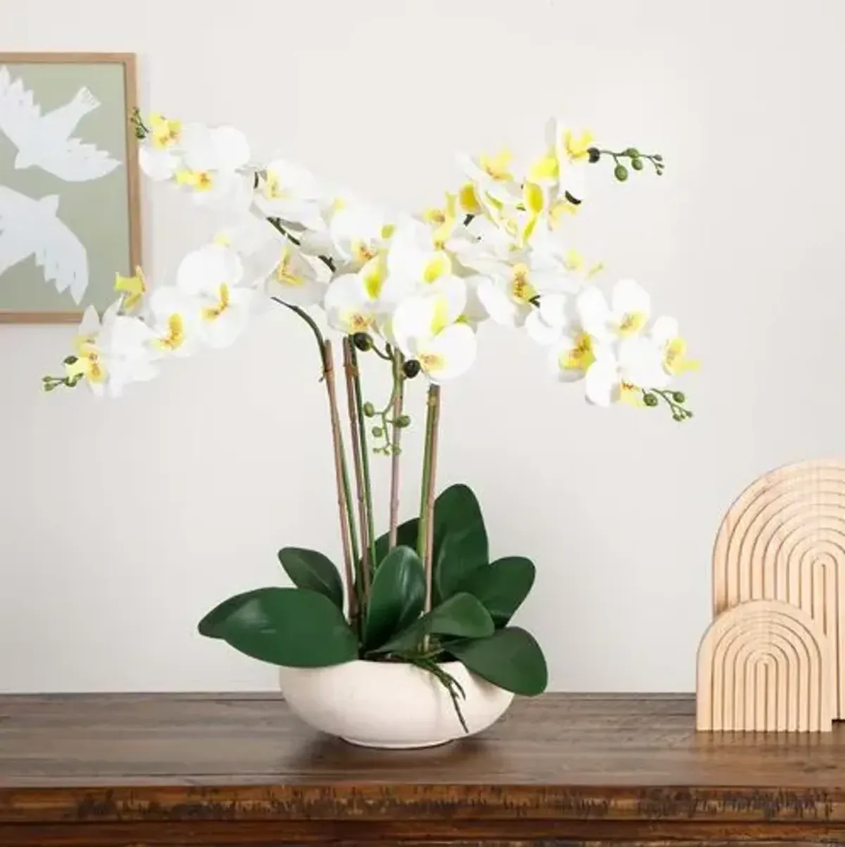 23in. Artificial Phalaenopsis Orchid Arrangement - White