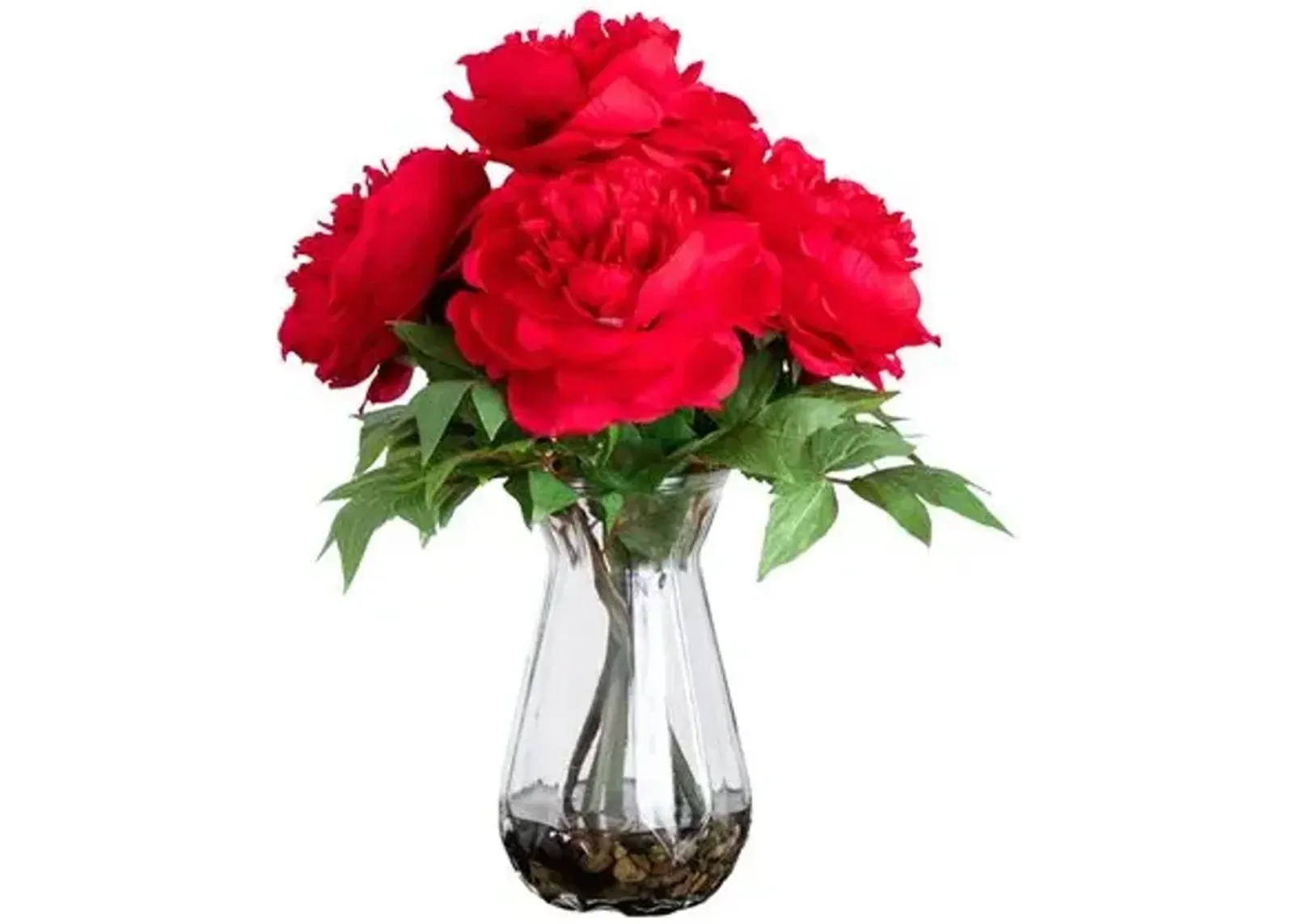 16in. Artificial Peony Arrangement in Glass Vase - Green