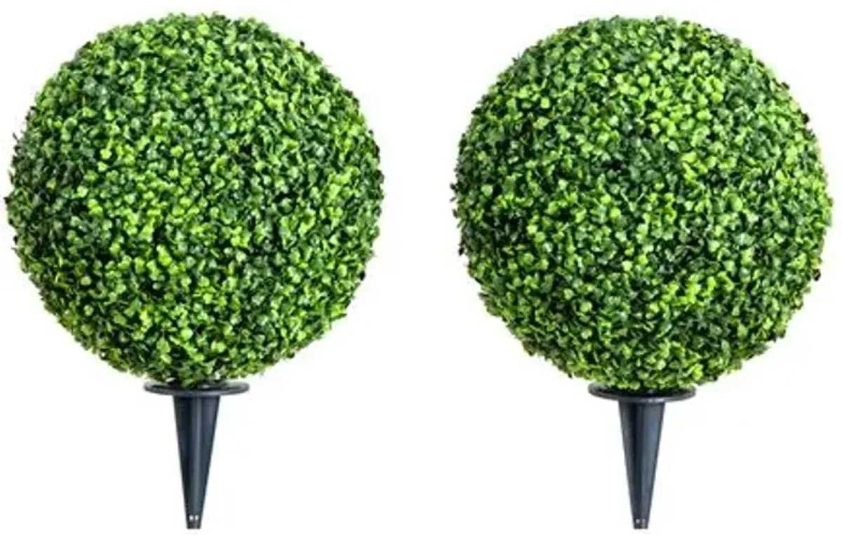 Set of 2 14in. Artificial Boxwood Ball Topiaries - Green