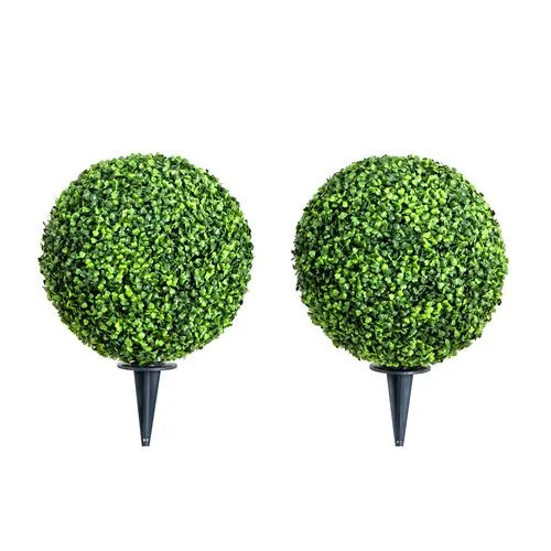 Set of 2 14in. Artificial Boxwood Ball Topiaries - Green