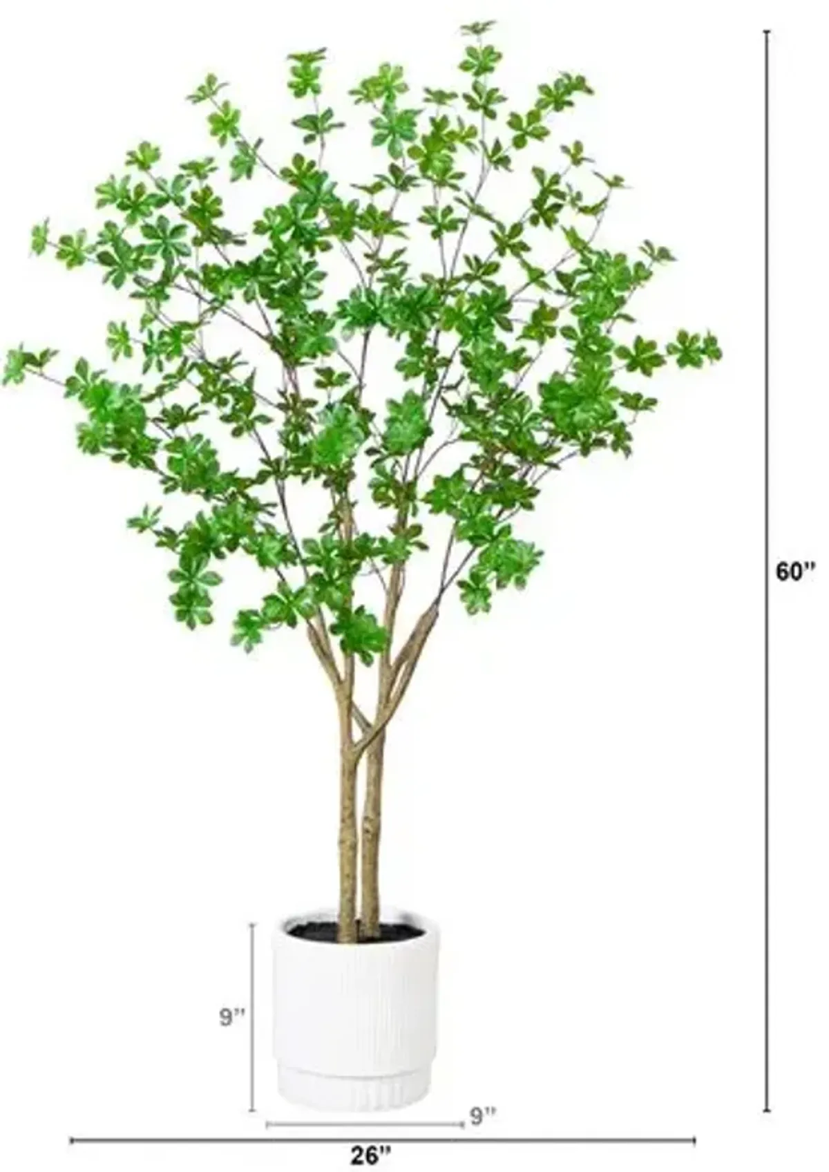 5ft. Artificial Enkianthus Tree - White Decorative Planter - Green - 60Hx26Wx26D in