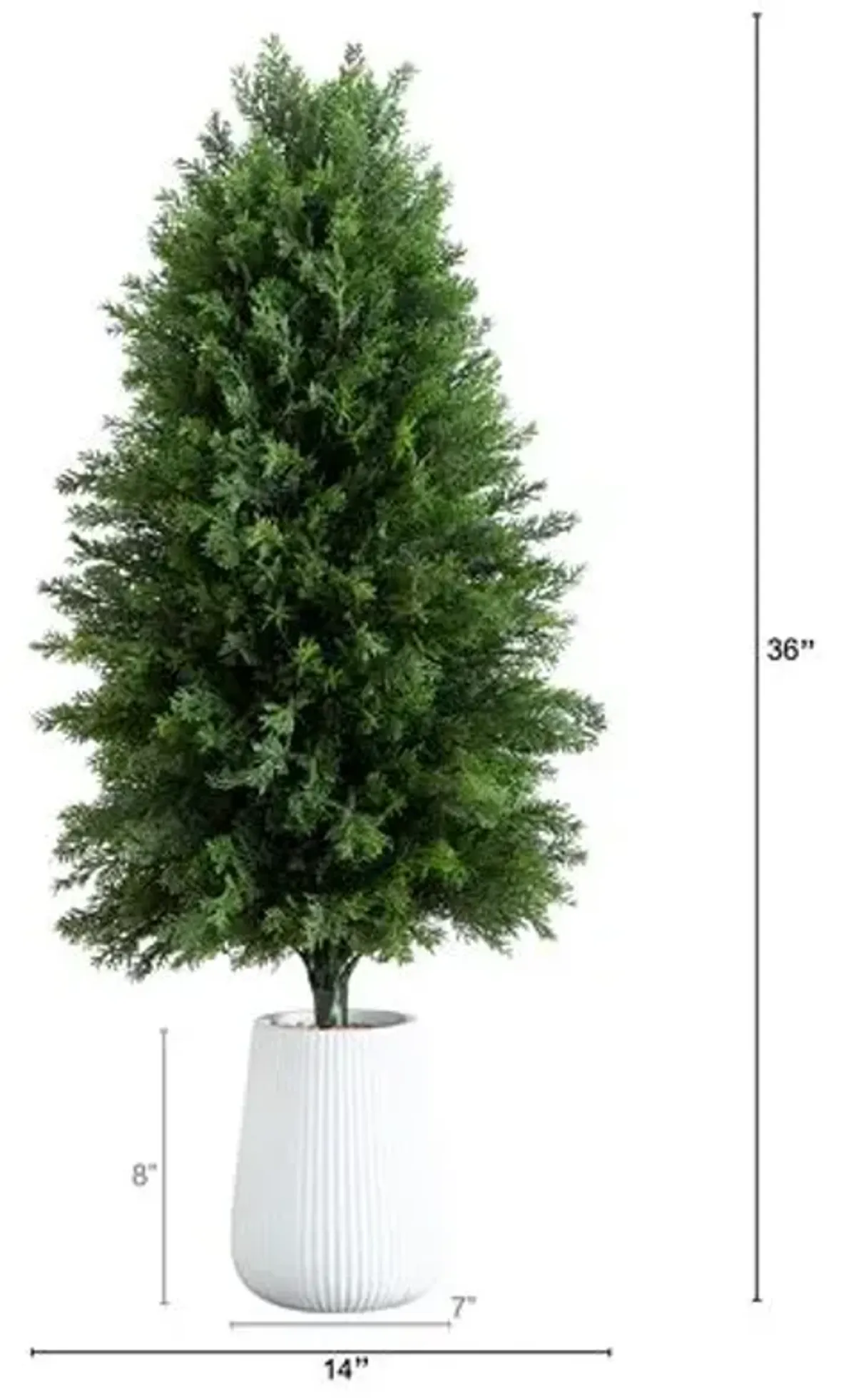 3ft. UV Resistant Artificial Cedar Tree - Decorative White Planter - Green - 36Hx14Wx14D in