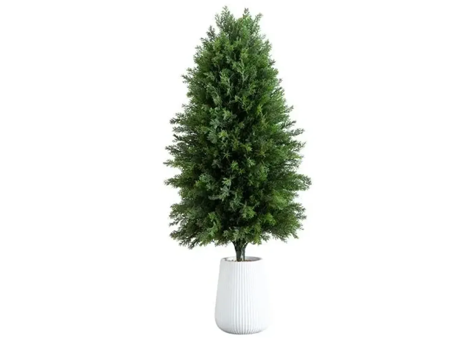 3ft. UV Resistant Artificial Cedar Tree - Decorative White Planter - Green - 36Hx14Wx14D in