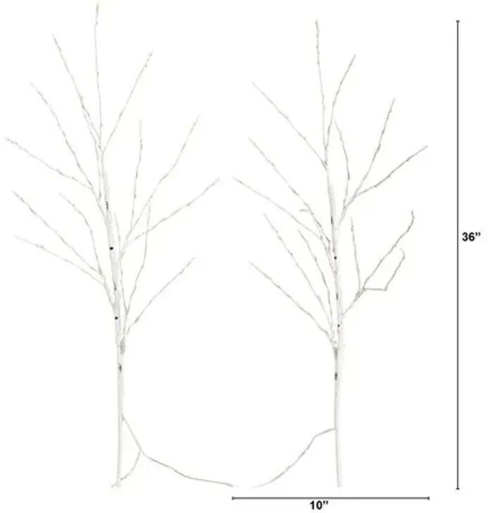 Set of 2 36in. Pre-Lit Artificial White Birch Branches - Green