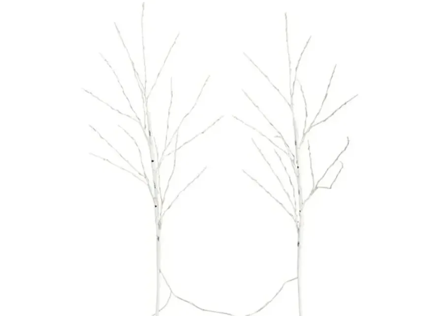 Set of 2 36in. Pre-Lit Artificial White Birch Branches - Green