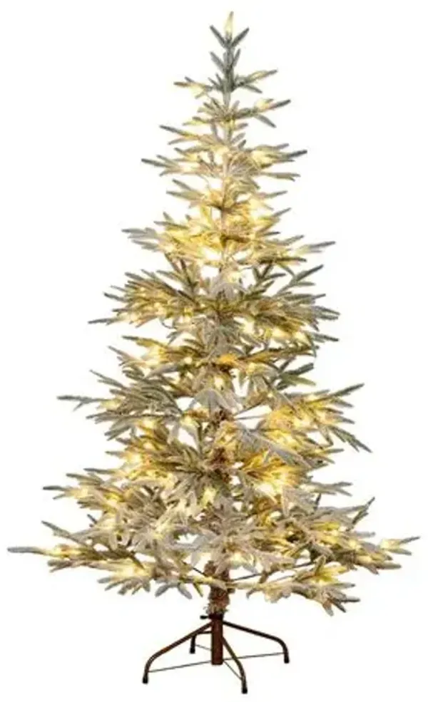 6ft. Pre-Lit Artificial Flocked Woodland Fir Christmas Tree - Green