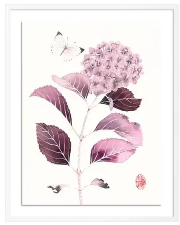 Gabby Malpas - Peony with Hummingbird Painting - White